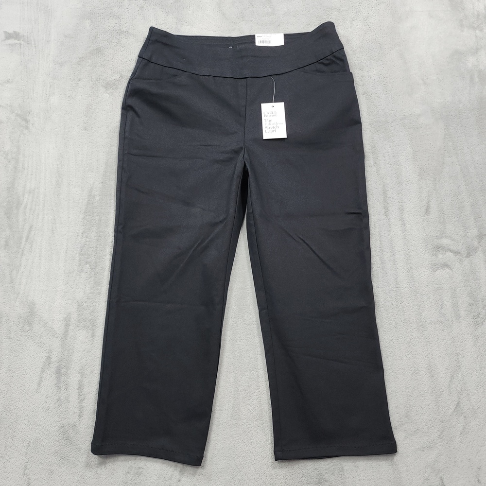 NEW Croft & Barrow Pants Women 8 Black Effortless Stretch Capri Pull On Straight